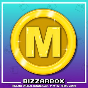 MONEDA CON LETRA M: Emote de puntos de canal para Twitch, ícono de puntos de canal, emote de dinero, emote de moneda, recompensa, Discord, transmisión, insignias de emotes.