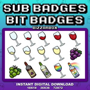WINE Twitch Sub Badges / Cheer Bit Badges / Emote / Emotes / Emoji / Loyalty Badges / Streamer / Stream / Subscriber / Gamer / Bottle