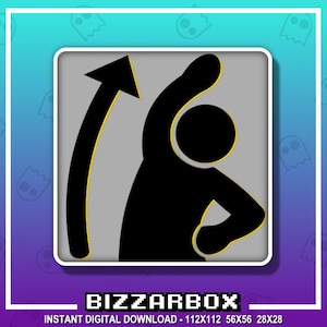 Pode incluir: Uma silhueta preta de uma pessoa com o braço levantado, esticando-se para cima. A pessoa está delineada em amarelo e o fundo é cinza. A imagem é um download digital.