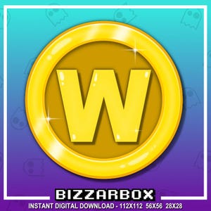 W LETTER COIN Channel Points Emote for Twitch / Channel Point Icon / Money Emote / Coin Emote / Reward / Discord / Stream / Emotes Badges