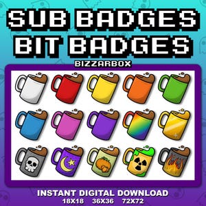 HOT COFFEE Twitch Sub Badges / Cheer Bit Badges / Emote / Emotes / Emoji / Loyalty Badges / Streamer / Stream / Subscriber / Cute / Channel