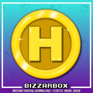 MONEDA CON LETRA H: Emote de puntos de canal para Twitch, ícono de puntos de canal, emote de dinero, emote de moneda, recompensa, Discord, transmisión, insignias de emotes.