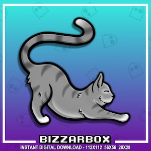 GATO ATIGUADO ESTIRADO Puntos de canal Emote para Twitch / Discord / Stream / Afiliados / Chat / Stream / YouTube / Arte / Insignias / Emoji / Lindo