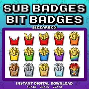 FRENCH FRIES Twitch Sub Badges / Cheer Bit Badges / Emote Emotes / Emoji / Loyalty Badges / Streamer / Stream / Subscriber / Potato / Chips