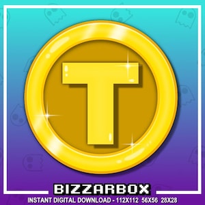 Emote de puntos de canal T LETTER COIN para Twitch / Icono de puntos de canal / Emote de dinero / Emote de moneda / Recompensa / Discord / Transmisión / Insignias de emotes