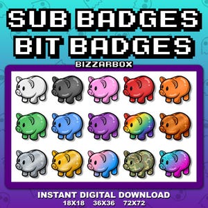 ALCANCÍA Insignias de suscripción de Twitch / Insignias de Cheer Bit / Emote / Emotes / Emoji / Insignias de lealtad / Streamer / Stream / Suscriptor / Lindo / Cerdo
