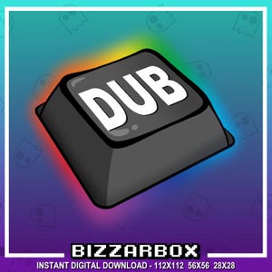 May include: A black computer key with a rainbow glow around it. The key says "DUB" in white letters.