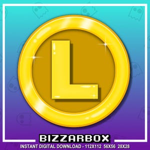 MONEDA CON LETRA L: Emote de puntos de canal para Twitch, ícono de puntos de canal, emote de dinero, emote de moneda, recompensa, Discord, transmisión, insignias de emotes.
