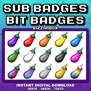 EGGPLANT Twitch Sub Badges / Cheer Bit Badges / Emote / Emotes / Emoji / Loyalty Badges / Streamer / Stream / Subscriber / Meme / Gamer