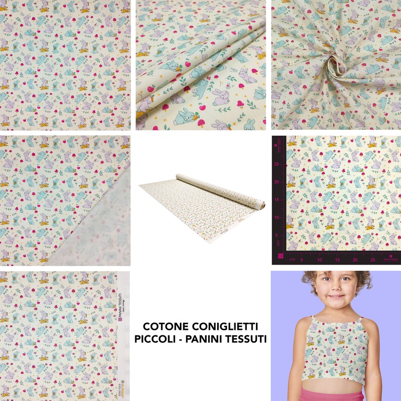 Cotoni a Fantasia firmati Panini Tessuti certificati Oeko-Tex e Made in Italy Venduti Al Metro ideali per Bambini Coniglietti Piccoli