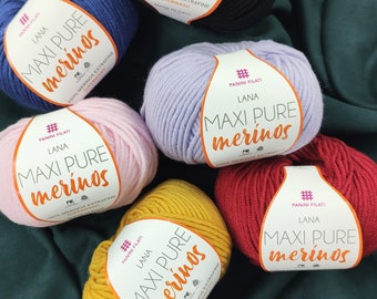 Moños de Lana Pure Maxi Merino Superwash - 100% Merinos Extrafinos - 50g - para Ganchillo y Agujas de Tejer - Artículos Hechos a Mano