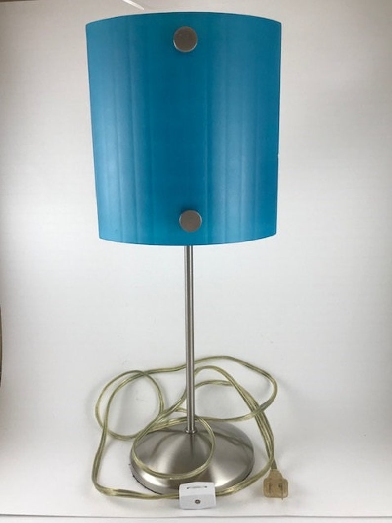 Retro Desk Lamp Energy Efficient Design Teal Glass And Polished Metal 18 H