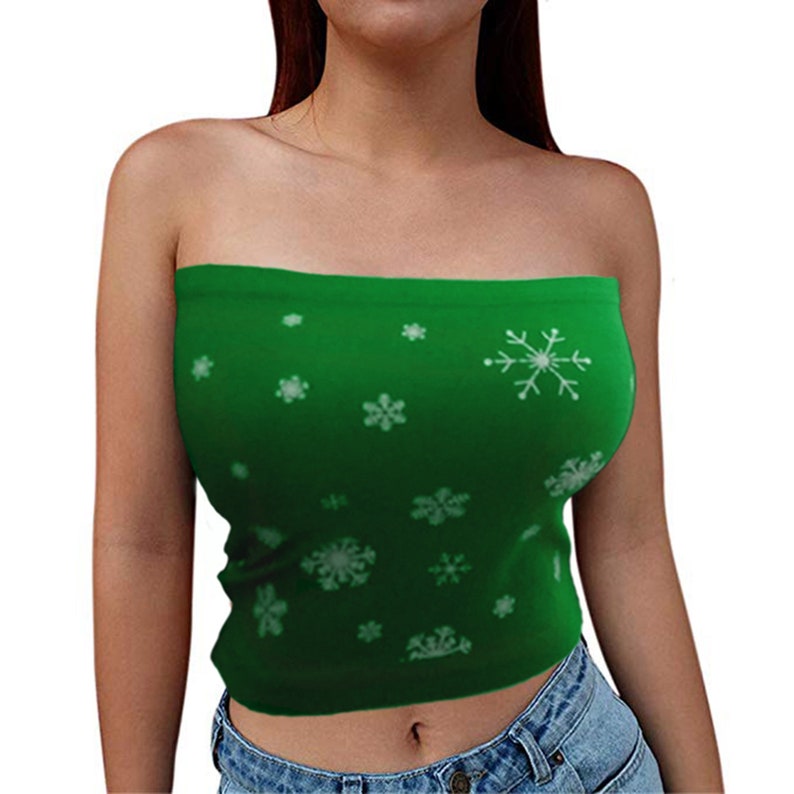 Christmas SLINKY BANDEAU CROP Top Party Costume Reindeer snowflake Penguin Strapless Bra bralet Cropped boob tube top Bralette Xmas Themed