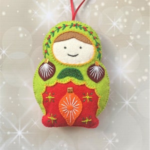 Christmas Russian doll, handmade decoration, felt babushka, nesting doll, bright matryoshka, tree ornament, hand embroidered