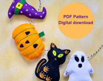 Halloween Felt Garland PDF Pattern, Spooky Bunting (Digital Download)