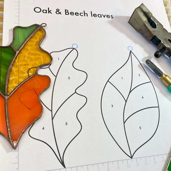 Oak & Beech Leaves - DIGITAL DOWNLOAD PATTERN for Stained Glass Copper Foil (2 patterns in 1)
