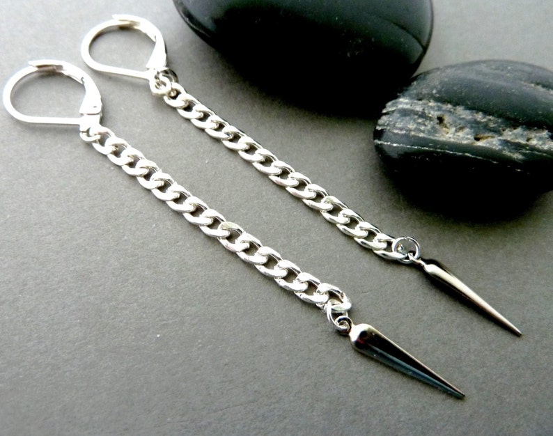 Men Dangle Earring Silver Chain Cone Earring Dangle Chain Men Earring