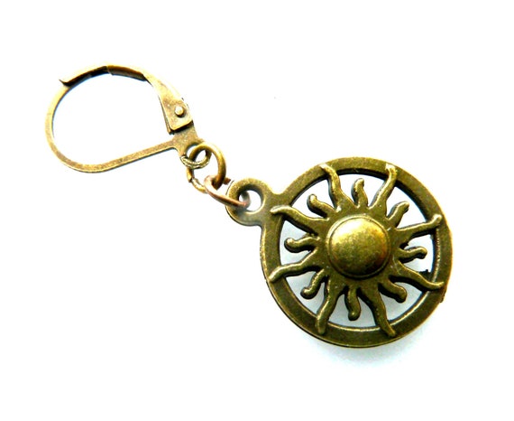 Mens Earrings, Bronze Sun, Mens Earring Sun, One Male Earring