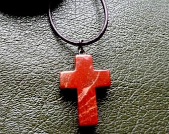 Pendant Men Cross Choker Jasper Pendant Cross Gift Natural Stone Jewelry Valentine Love Birthday men gift Red Stone gift for Him