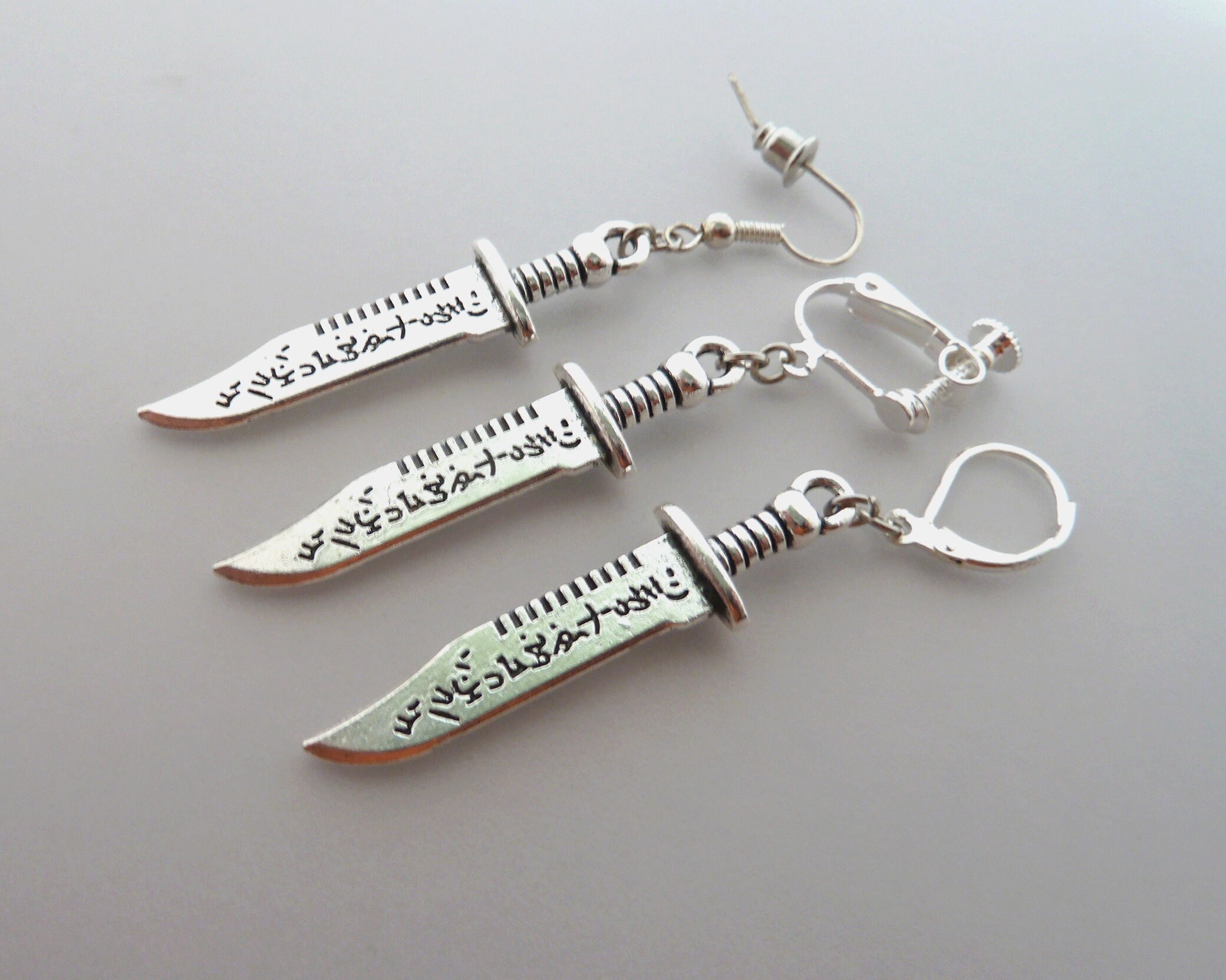 Dangle Men Earring Hunting Knife Japanese Dagger Men Silver Etsy