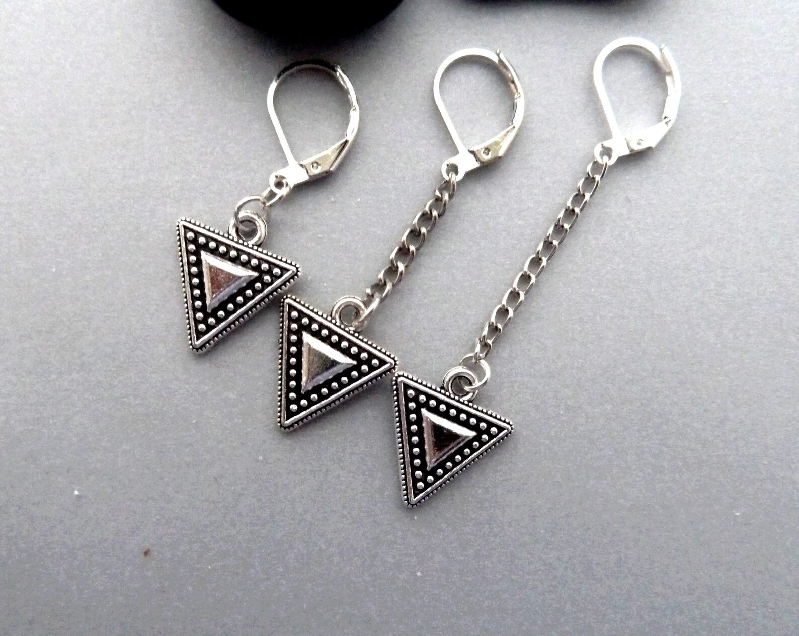Men Dangle Earring Silver Triangle Earring Dangle Men Chain Women