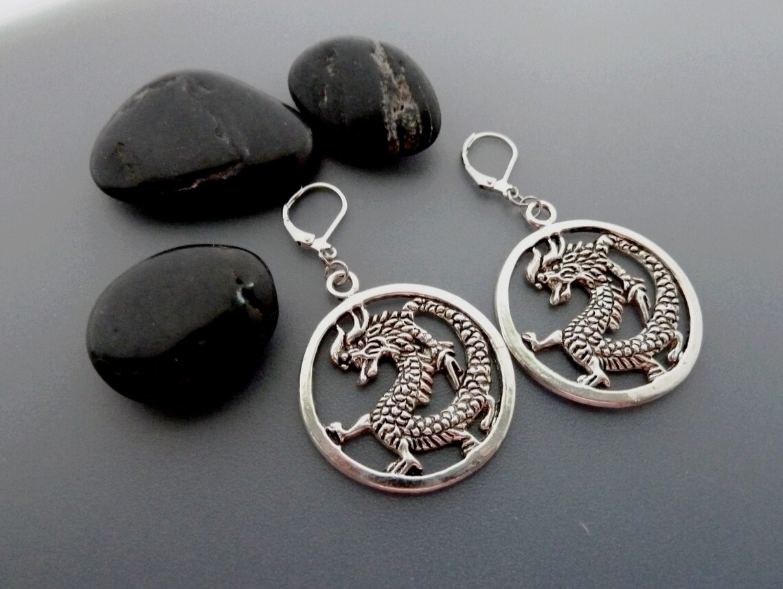 Men Earring Dragon Dangle Single Earring One Male Earring Man Etsy