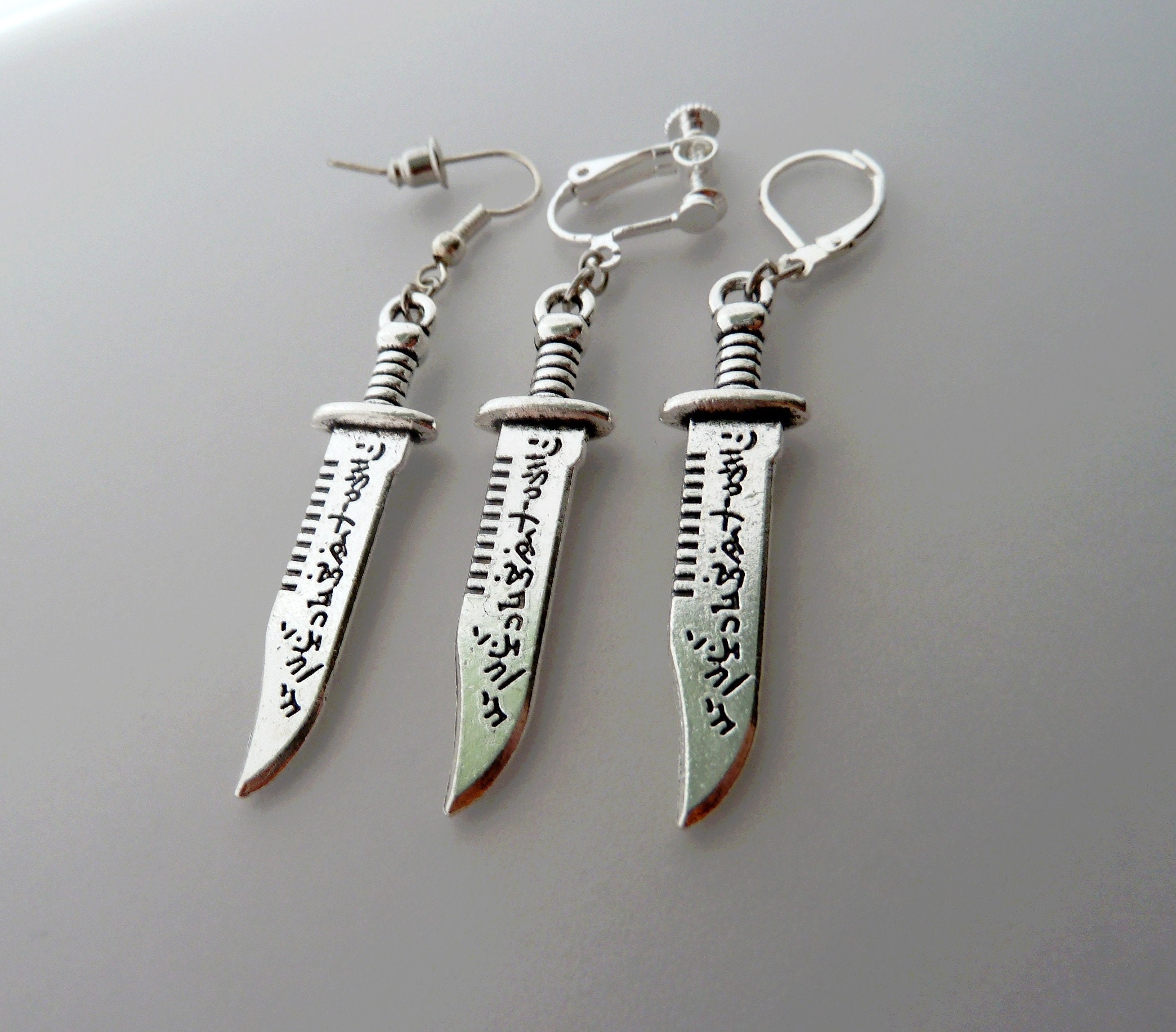 Dangle Men Earring Hunting Knife Japanese Dagger Men Silver Etsy