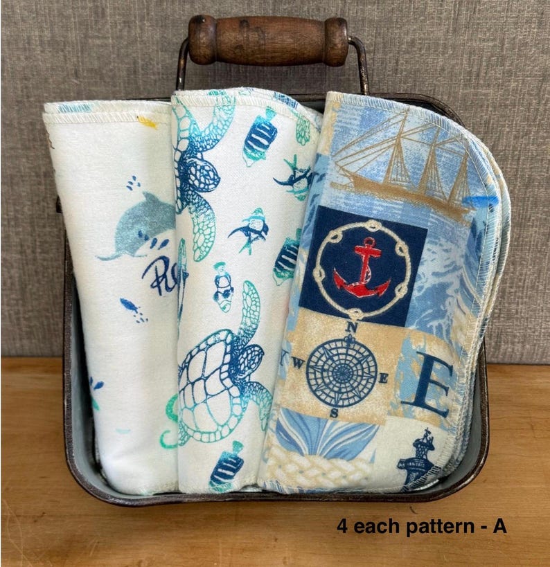 Guardanapos de flanela reutilizáveis: estampa de tartaruga, ecológicos, pacote com 12 unidades 4 each pattern -A