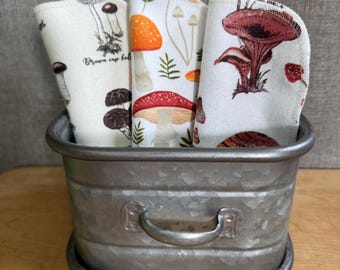 Cotton Flannel Paperless Napkins: Eco-Friendly Kitchen Decor, Plant Print, Set of 12
