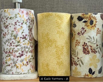 Floral Reusable Paperless Towels - Set of 12 Cotton Flannel Cloth (10”x14”)