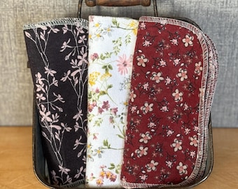 Servilletas de franela de algodón con estampado floral: toallitas reutilizables para bebé, paquete de 12 (18 x 18 cm)