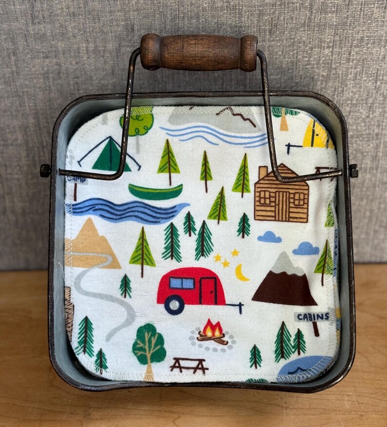 Cotton Flannel Paperless Napkins: Eco-Friendly Kitchen Decor Camp Ground