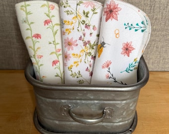 Floral Cotton Flannel Cloth Napkins - Eco Friendly Kitchen Decor (6”x7”)