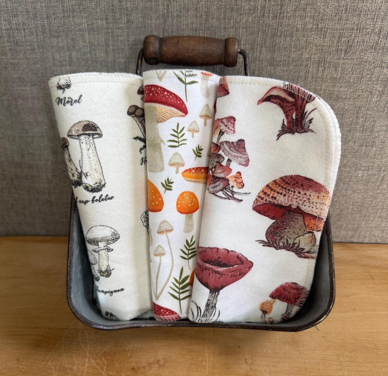 Mushroom Print Reusable Cloth Napkins: 12-Pack Cotton Flannel Baby Wipes 4each this pattern A