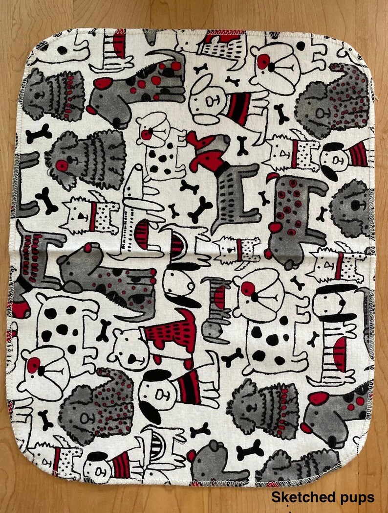 Wiederverwendbare, papierlose Küchentücher aus Baumwollflanell: Umweltfreundliches Küchentuch (25 x 30 cm) Sketched puppys