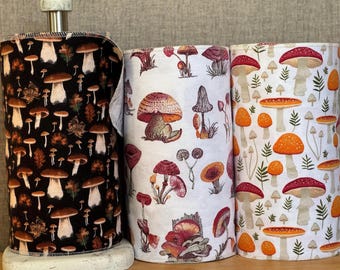 Reusable Cotton Flannel Paperless| Mushrooms Towels: Set of 12 (10x14)