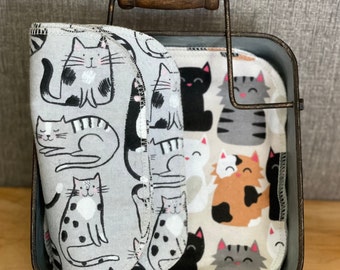 Cat Print Reusable Cloth Napkins - 12 Pack Cotton Flannel Baby Wipes