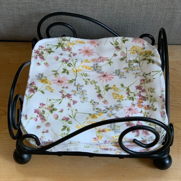 Guardanapos de flanela de algodão floral: Lenços umedecidos reutilizáveis para bebês, pacote com 12 unidades (18 cm x 18 cm)