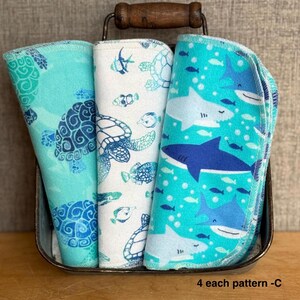 Guardanapos de flanela reutilizáveis: estampa de tartaruga, ecológicos, pacote com 12 unidades 4 each pattern - C