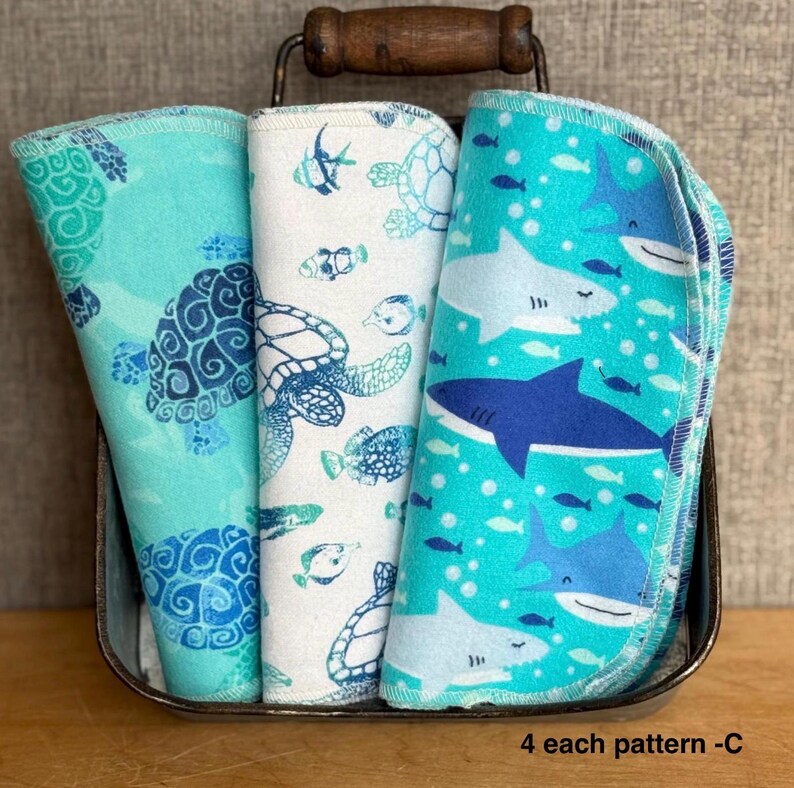 Guardanapos de flanela reutilizáveis: estampa de tartaruga, ecológicos, pacote com 12 unidades 4 each pattern - C