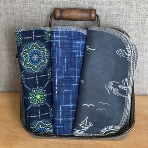 Reusable Cotton Flannel Napkins - 12 Pack, 7"x7" Patterned Cloth Wipes