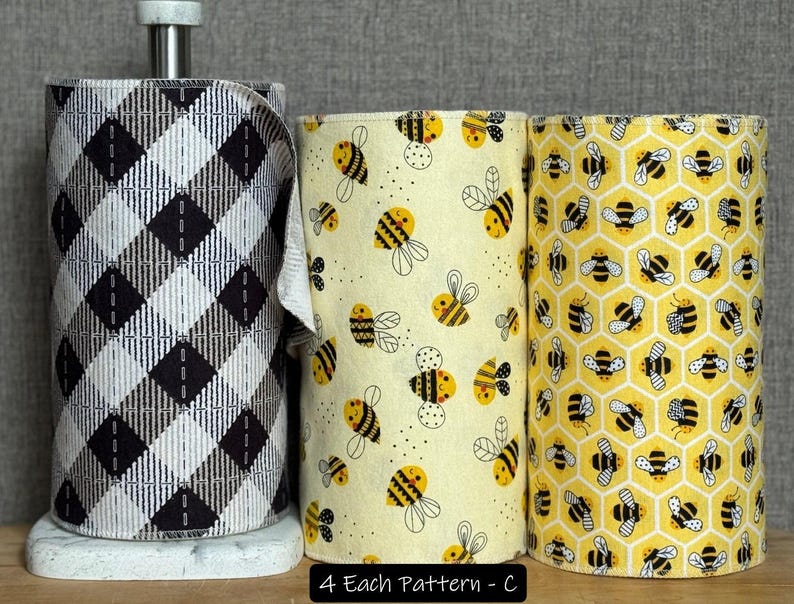 Toallas reutilizables de franela de algodón sin papel - Juego de 12 (10 x 14) 4 Each pattern C