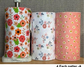 Floral Reusable Paperless Towels - Set of 12 Cotton Flannel Cloth (10”x14”)