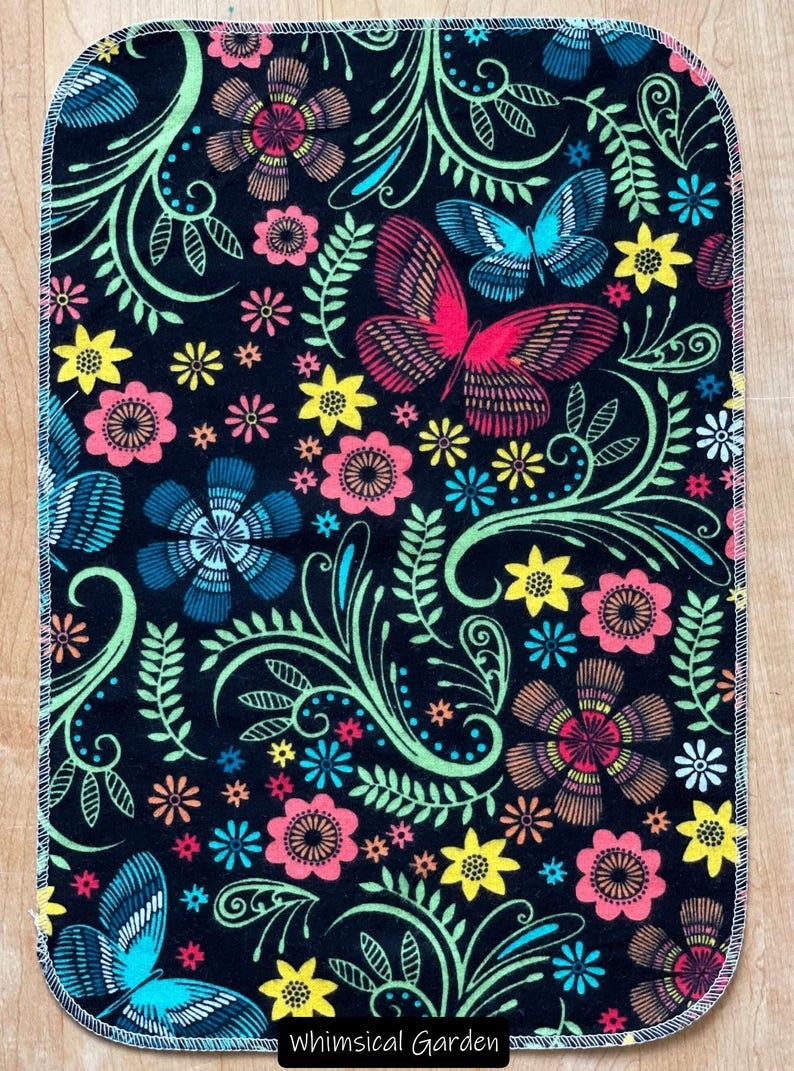 Toallas reutilizables de franela de algodón sin papel - Juego de 12 (10 x 14) Whimsical Garden