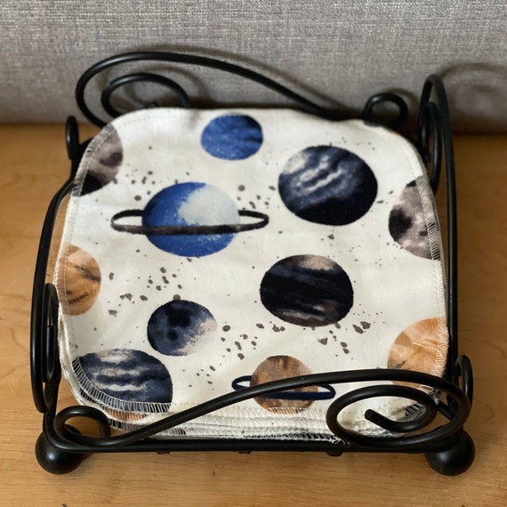 Reusable Cotton Flannel Napkins: Planet Print, Eco-Friendly, Set of 12