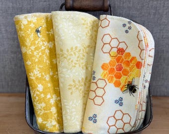 Reusable Flannel Cloth Napkins - 7"x7" 12 Pack, Floral & Bee Print