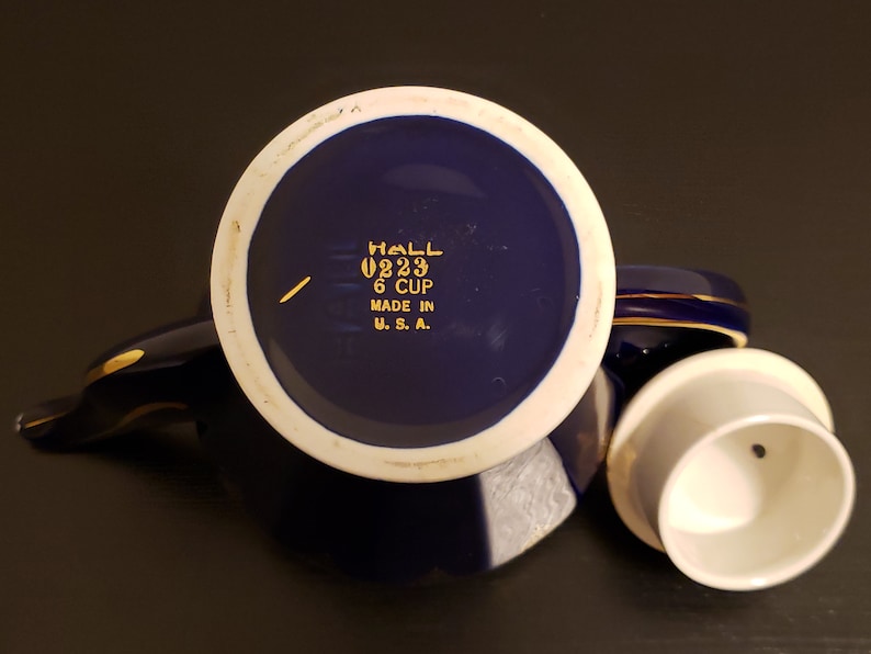 Vintage HALL Superior Quality Teapot Cobalt Blue with Gold Trim /& Filigree 6 Cup #0223