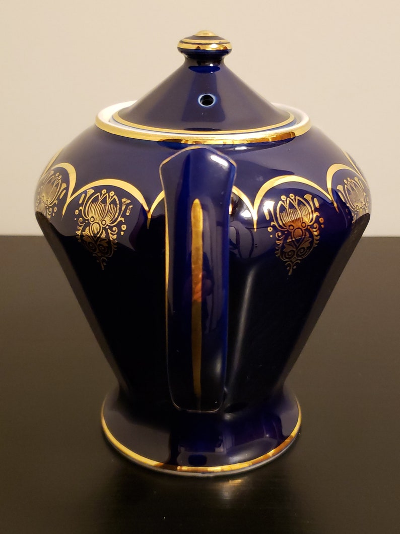 Vintage HALL Superior Quality Teapot Cobalt Blue with Gold Trim /& Filigree 6 Cup #0223