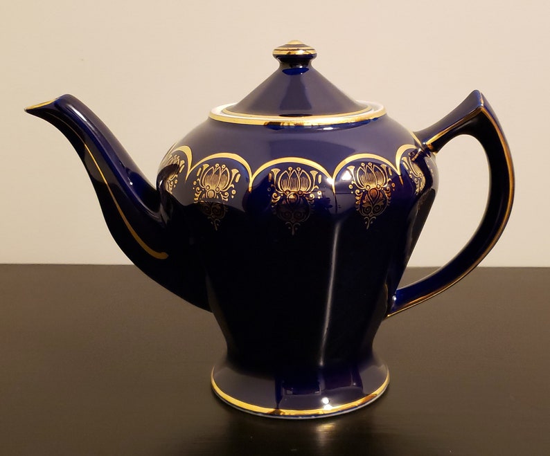 Vintage HALL Superior Quality Teapot Cobalt Blue with Gold Trim /& Filigree 6 Cup #0223