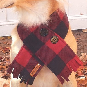 Dog Scarf Winter Fleece Dog Scarf, Red Buffalo Check Dog Scarf, Christmas Plaid Dog Gift